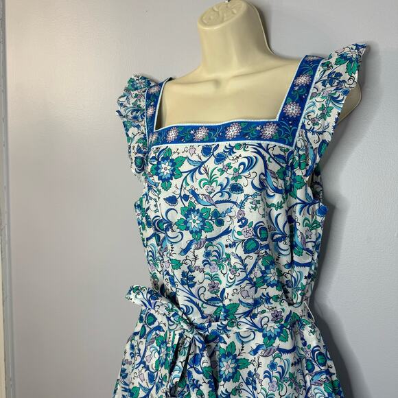 Talbots Voile Square Neck Midi Fit Flare Dress Songbird Floral Sprint Romantic - Picture 5 of 12